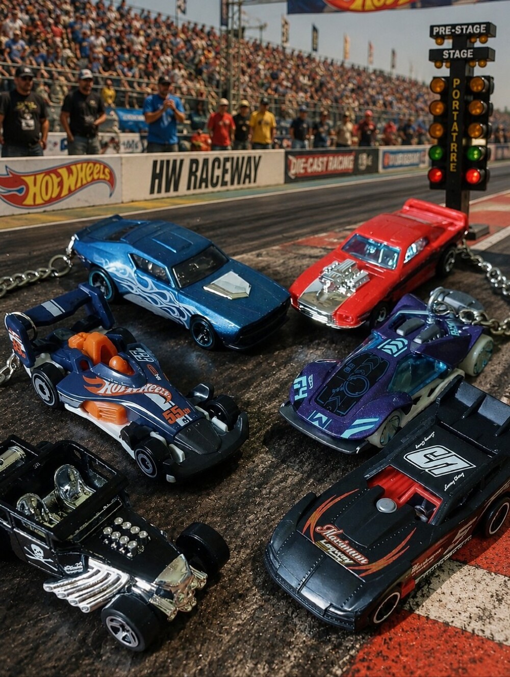 6 Assorted Keychains Race Car Set